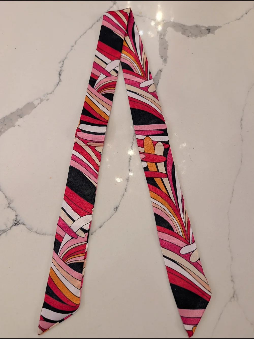 Black/Pink/Orange/White Swirl Twilly Scarf